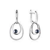 Cercei argint lungi cu perle naturale negre cu reflexii si cristale cu tortita DiAmanti SK20202EL_B-G